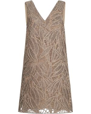 Brunello Cucinelli Dazzling Embroidered Mini Dress - Brown