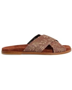 Eleventy Embroidered Crossover Slides - Brown