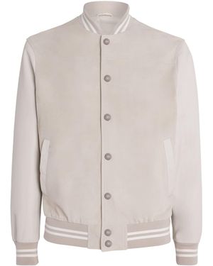 Eleventy Suede Giubbino Bomber Jacket - Natural