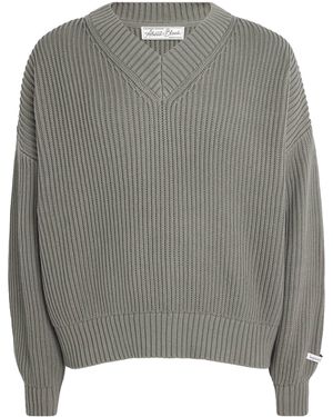 About Blank Cotton Rib-Knit V-Neck Jumper - Grey