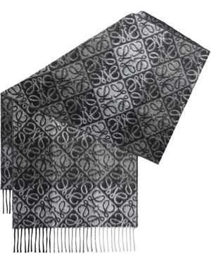 Loewe Wool-Cashmere Anagram Scarf - Grey