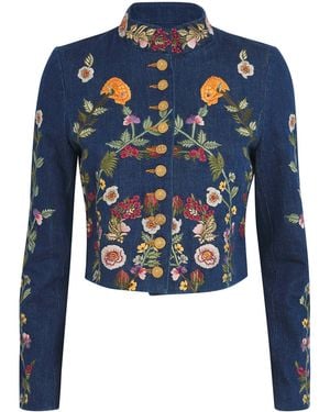 Alice + Olivia Embroidered Emerson Denim Jacket - Blue
