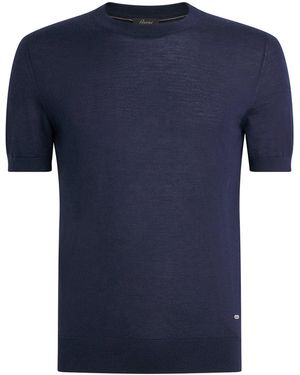 Brioni Cashmere-Silk Short-Sleeve Sweatshirt - Blue