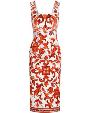 Dolce & Gabbana Silk-Blend Majolica Print Dress - Red