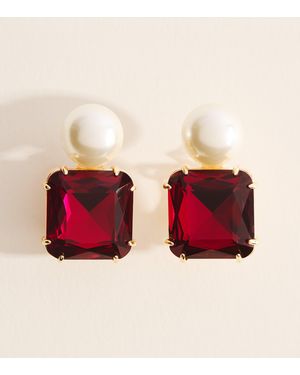Carolina Herrera Faux Pearl And Crystal Clip-On Earrings - Red