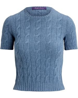 Ralph Lauren Cashmere Cable-Knit Cropped Jumper - Blue
