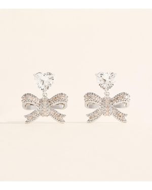 Self-Portrait Crystal Heart Bow Earrings - Natural