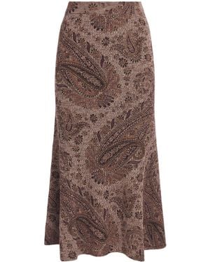 Etro Wool Paisley Midi Skirt - Brown