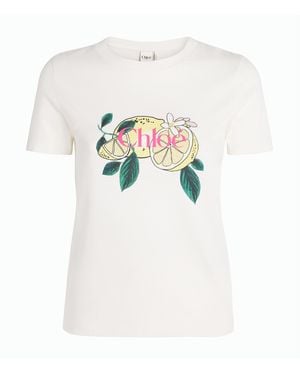 Chloé Cotton Lemon Print T-Shirt - White