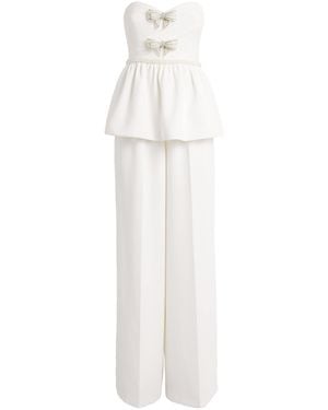 Self-Portrait Organza Bow Peplum Jumpsuit - White