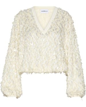 Marella Embellished V-Neck Blouse - White
