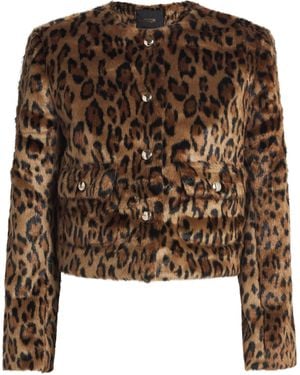 Maje Faux Fur Leopard Print Jacket - Brown