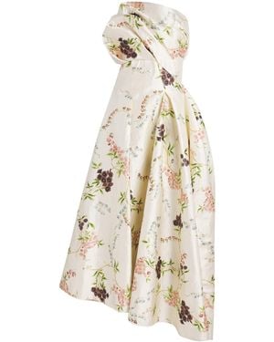 Erdem Satin Floral Print Cloud Midi Dress - Metallic