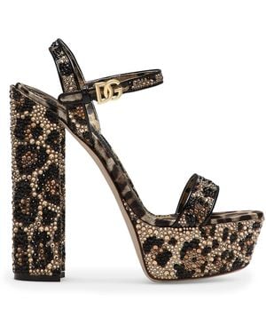 Dolce & Gabbana Rhinestone-Embellished Platform Sandals 105 - Metallic