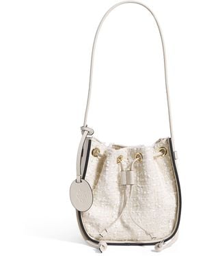 Eleventy Leather-Tweed Drawstring Bucket Bag - White