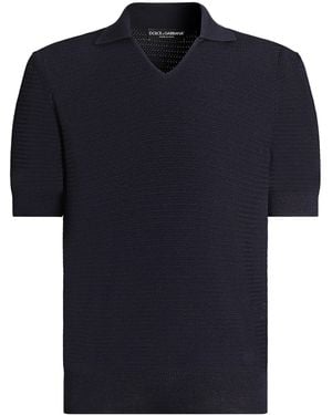Dolce & Gabbana Silk Knitted Polo Sweater - Blue