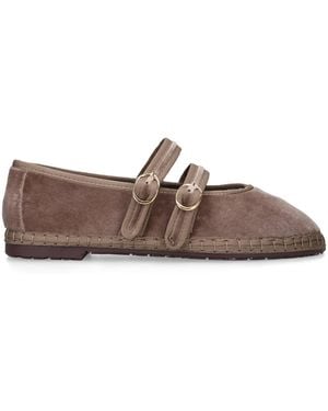 Flabelus Velvet Claire Mary Jane Flats - Brown