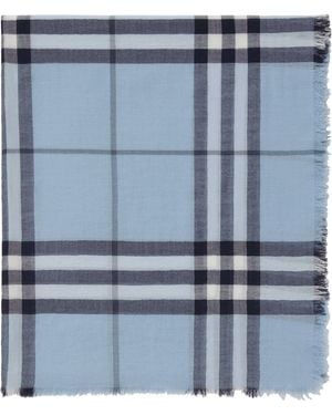 Burberry Wool Wide Check Scarf - Blue