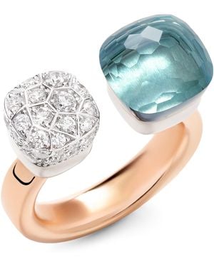 Pomellato Mixed Diamond And Topaz Nudo Ring - Blue