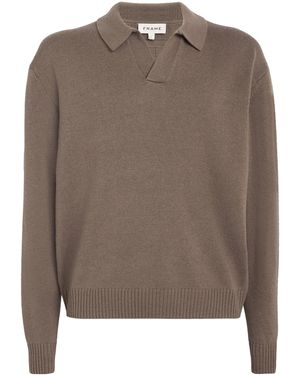 FRAME Wool-Silk Polo Jumper - Brown