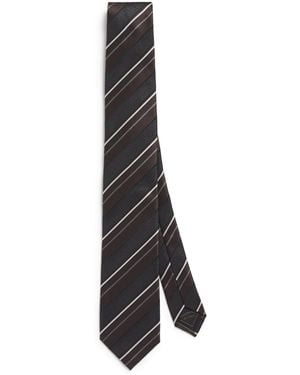 Brioni Silk-Cotton Stripe Tie - White