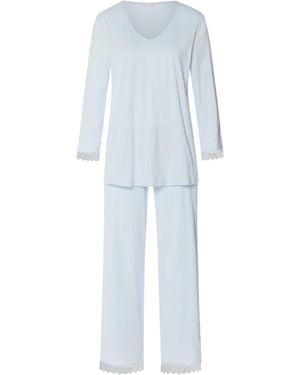 Hanro Cotton Long Inaya Pyjama Set - Blue