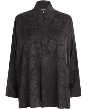 Eskandar Silk Double-Stand Collar Shirt - Black