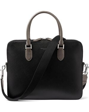 Aspinal of London Slim Leather Mount Street Briefcase - Black