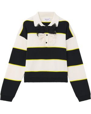 McQueen Lace-Trim Stripe Rugby Shirt - Black
