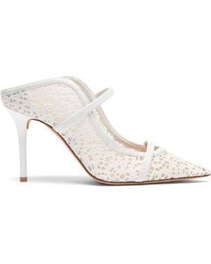 Malone Souliers Broderie And Mesh Maureen Heeled Mules 85 - White