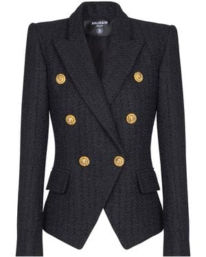 Balmain Tweed Tailored Jacket - Blue