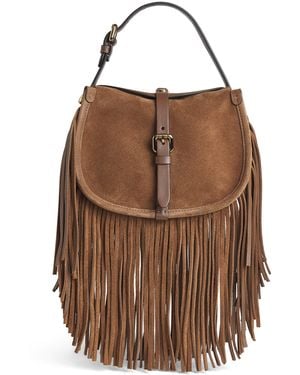 Etro Small Suede Fringed Pony Shoulder Bag - Brown