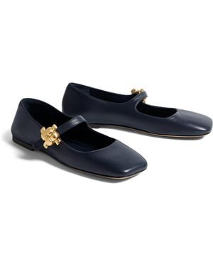 Bottega Veneta Leather Buckle Ballet Flats - Blue