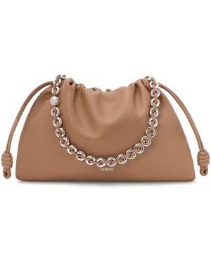 Loewe Large Leather Flamenco Clutch Shoulder Bag - Brown