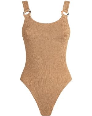 BURBERRY X HUNZA G X Burberry Check-Trim Domino Swimsuit - Brown