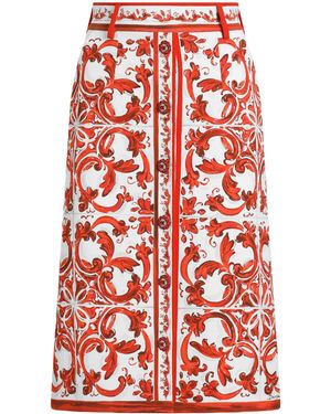 Dolce & Gabbana Majolica Print Midi Skirt - Red