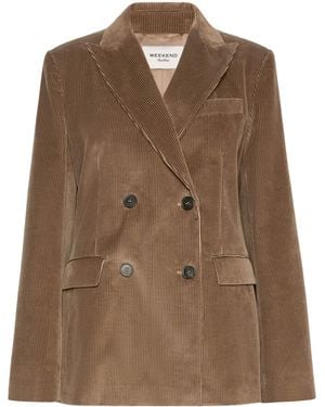 Weekend by Maxmara Corduroy Double-Breasted Blazer - Brown