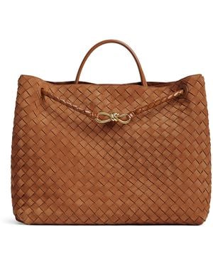 Bottega Veneta Large Suede Andiamo Top-Handle Bag - Brown