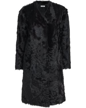 Jil Sander Fur V-Neck Coat - Black