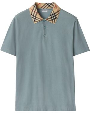Burberry Cotton Check Collar Polo Shirt - Blue