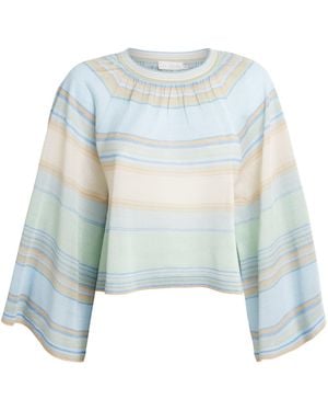 Zimmermann Indra Stripe Bell-Sleeve Top - Blue
