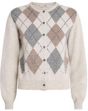 Johnstons of Elgin Cashmere Argyle Clan Cardigan - White