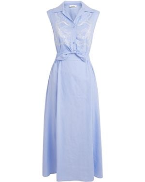 Sandro Linen-Blend Embroidered Maxi Dress - Blue