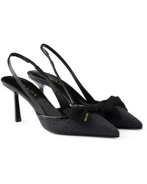 Prada Cashmere Bow-Detail Slingback Pumps 75 - Black