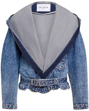 Alaïa Denim Hooded Biker Jacket - Blue