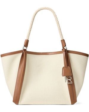 Ralph Lauren Woven Calfskin-Trim Rl 888 Tote Bag - Natural