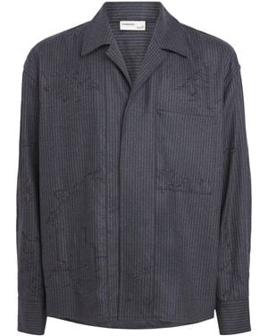 DOMREBEL Wool-Blend Pinstripe Shirt - Blue