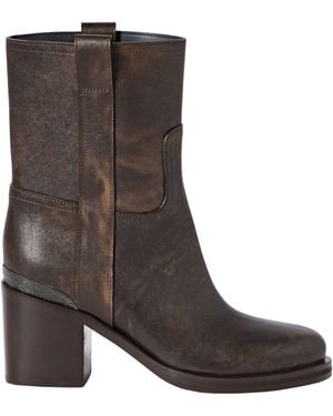 Brunello Cucinelli Leather Heeled Ankle Boots 60 - Brown