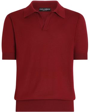 Dolce & Gabbana Cashmere Short-Sleeve Polo Sweater - Red