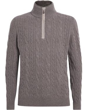 N.Peal Cashmere Cashmere Cable-Knit Quarter-Zip Jumper - Grey